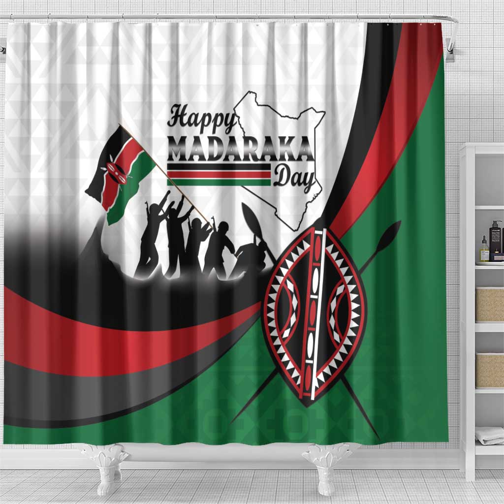 Happy Kenya Madaraka Day Shower Curtain Maasai Shield - Kenyan Pattern