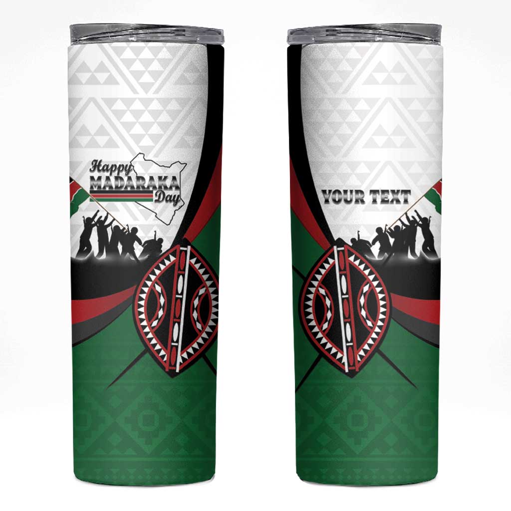 Personalised Happy Kenya Madaraka Day Skinny Tumbler Maasai Shield - Kenyan Pattern