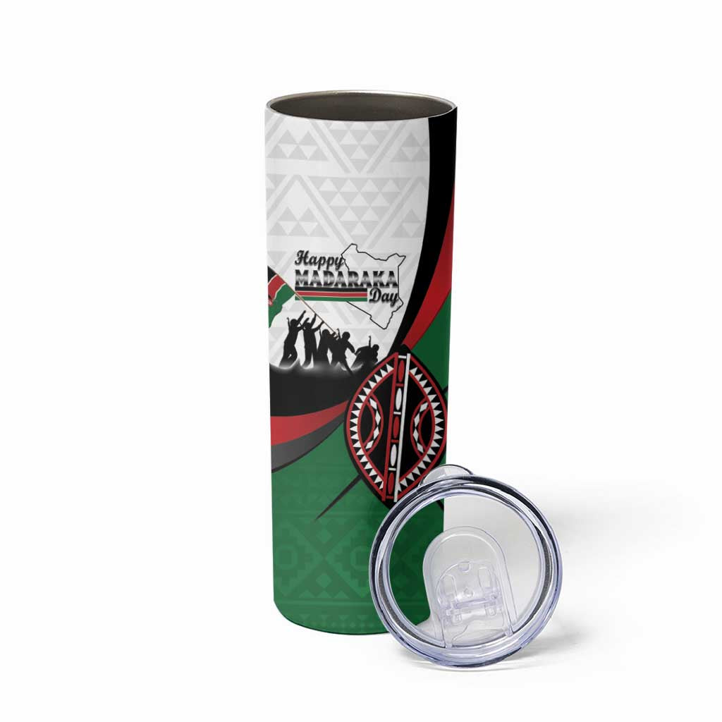 Personalised Happy Kenya Madaraka Day Skinny Tumbler Maasai Shield - Kenyan Pattern