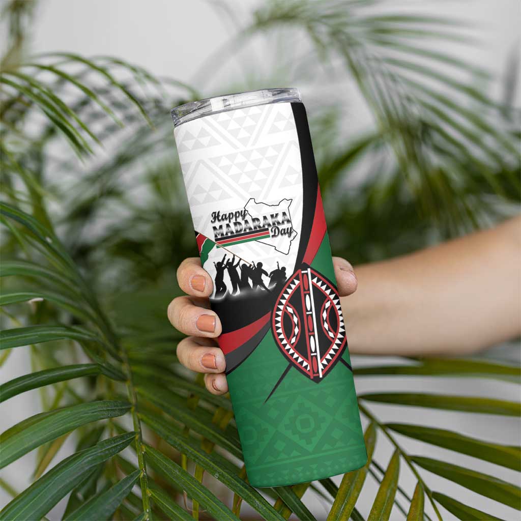 Personalised Happy Kenya Madaraka Day Skinny Tumbler Maasai Shield - Kenyan Pattern