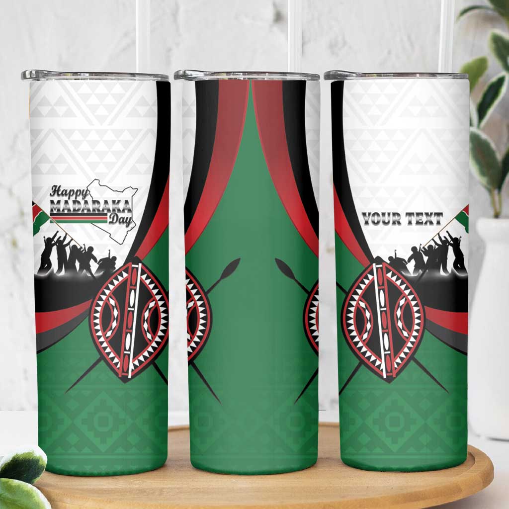 Personalised Happy Kenya Madaraka Day Skinny Tumbler Maasai Shield - Kenyan Pattern