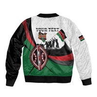Personalised Happy Kenya Madaraka Day Sleeve Zip Bomber Jacket Maasai Shield - Kenyan Pattern