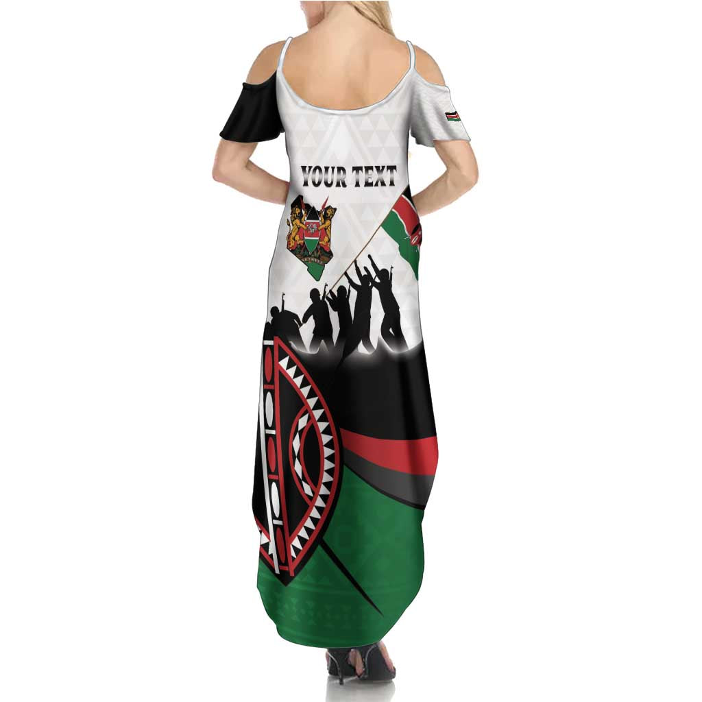 Personalised Happy Kenya Madaraka Day Summer Maxi Dress Maasai Shield - Kenyan Pattern