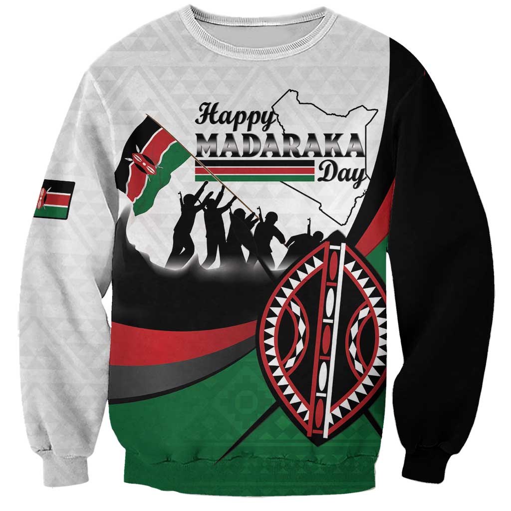 Personalised Happy Kenya Madaraka Day Sweatshirt Maasai Shield - Kenyan Pattern