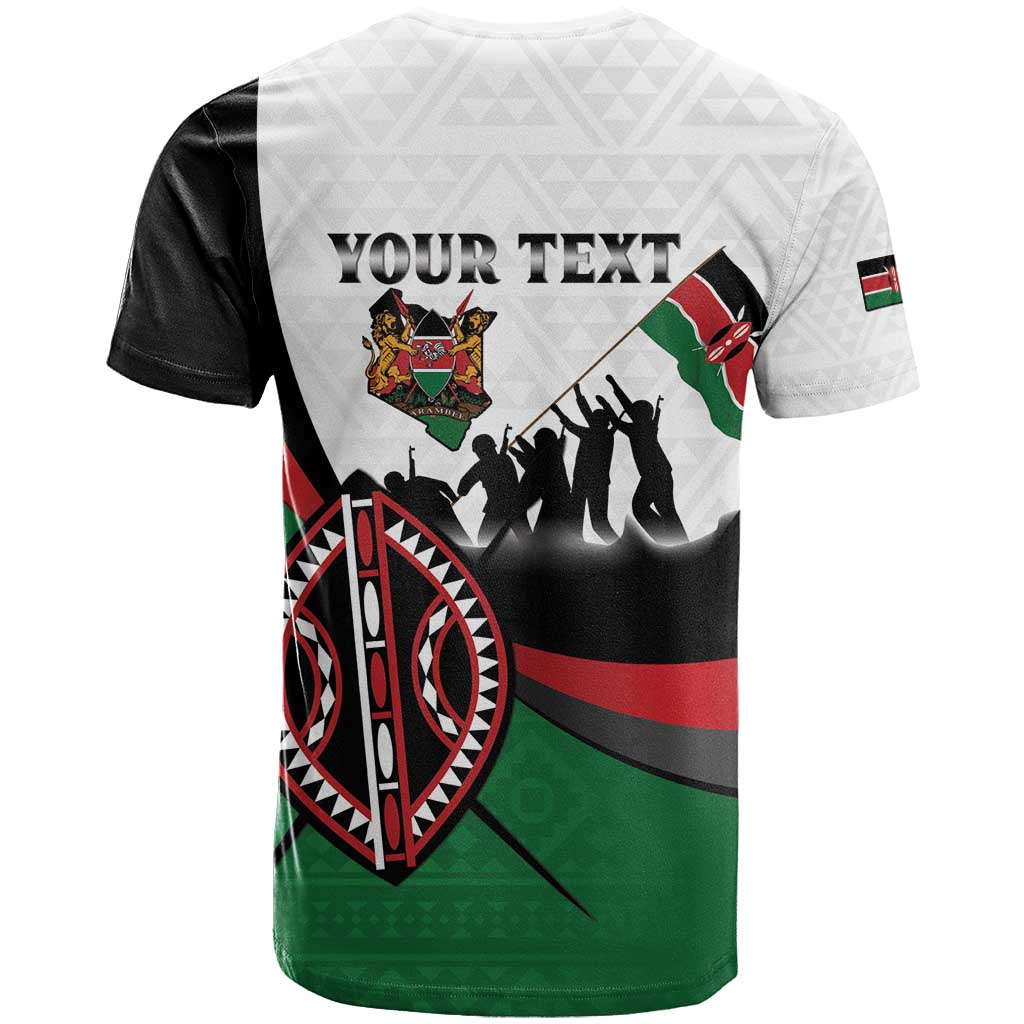 Personalised Happy Kenya Madaraka Day T Shirt Maasai Shield - Kenyan Pattern