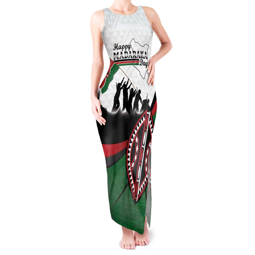 Personalised Happy Kenya Madaraka Day Tank Maxi Dress Maasai Shield - Kenyan Pattern