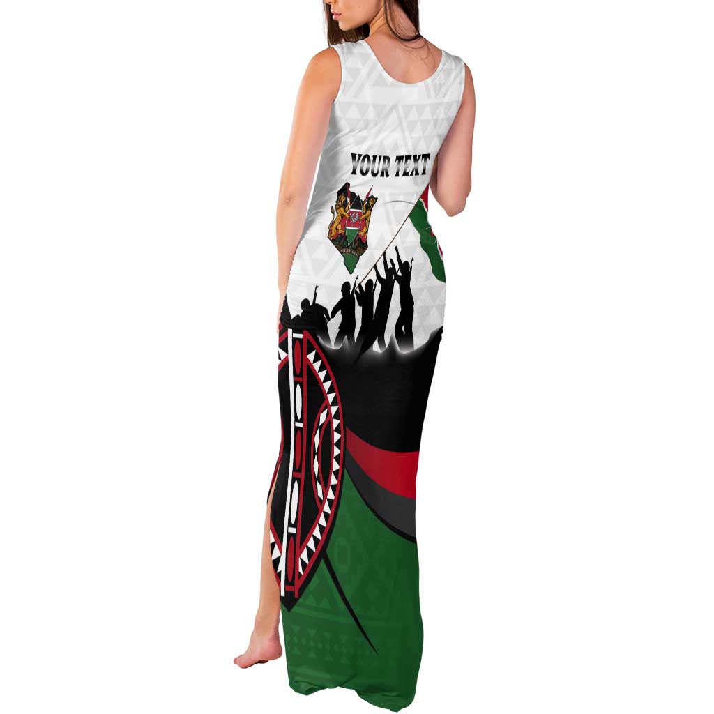 Personalised Happy Kenya Madaraka Day Tank Maxi Dress Maasai Shield - Kenyan Pattern