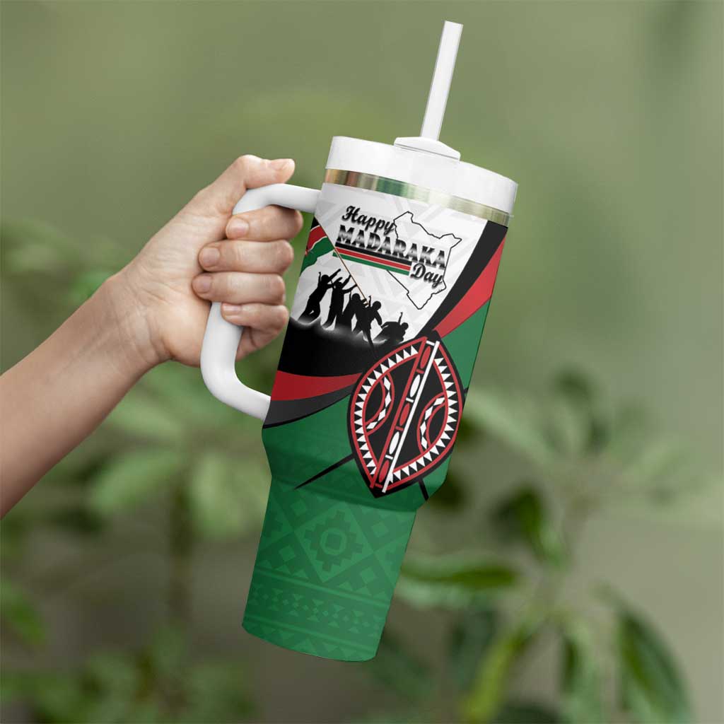 Personalised Happy Kenya Madaraka Day Tumbler With Handle Maasai Shield - Kenyan Pattern