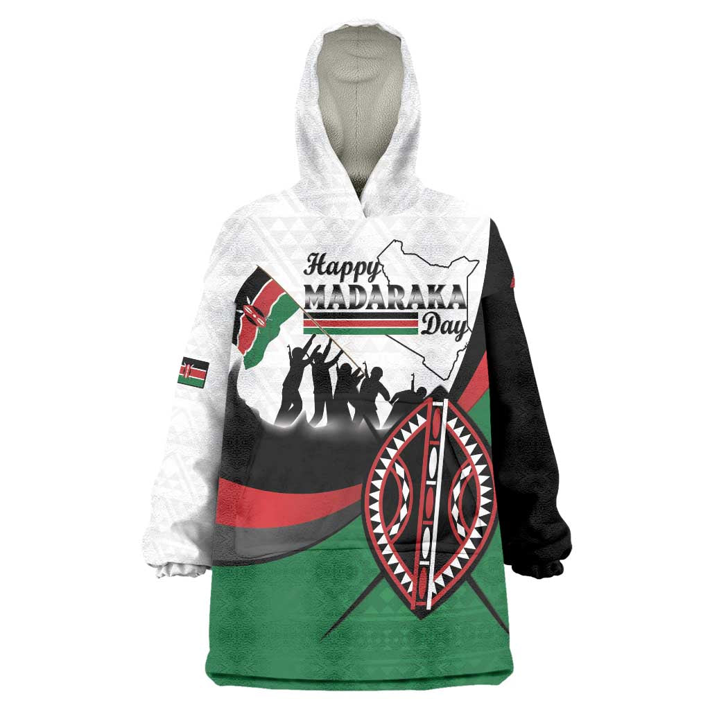 Personalised Happy Kenya Madaraka Day Wearable Blanket Hoodie Maasai Shield - Kenyan Pattern