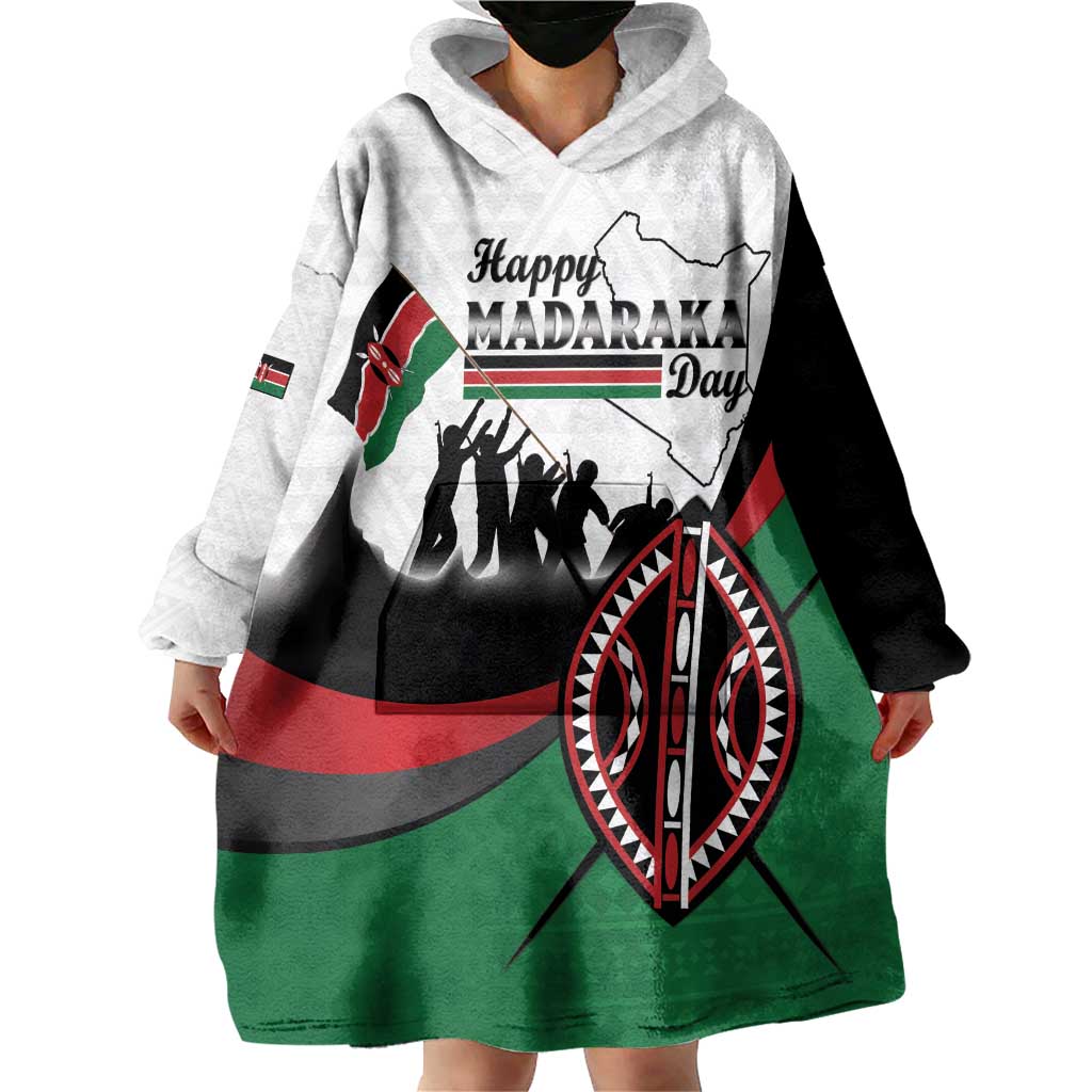Personalised Happy Kenya Madaraka Day Wearable Blanket Hoodie Maasai Shield - Kenyan Pattern