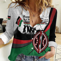 Personalised Happy Kenya Madaraka Day Women Casual Shirt Maasai Shield - Kenyan Pattern