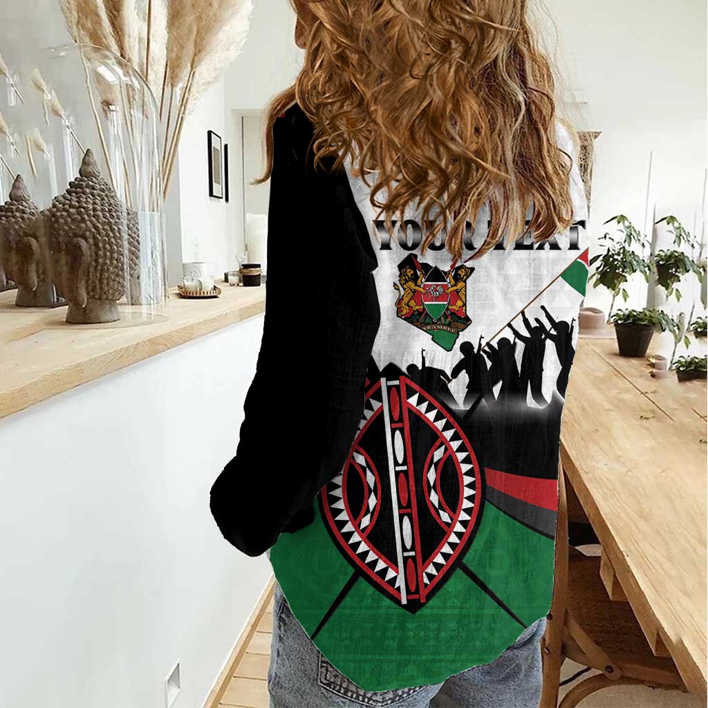 Personalised Happy Kenya Madaraka Day Women Casual Shirt Maasai Shield - Kenyan Pattern