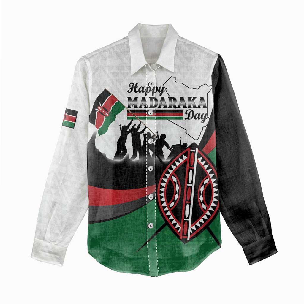 Personalised Happy Kenya Madaraka Day Women Casual Shirt Maasai Shield - Kenyan Pattern