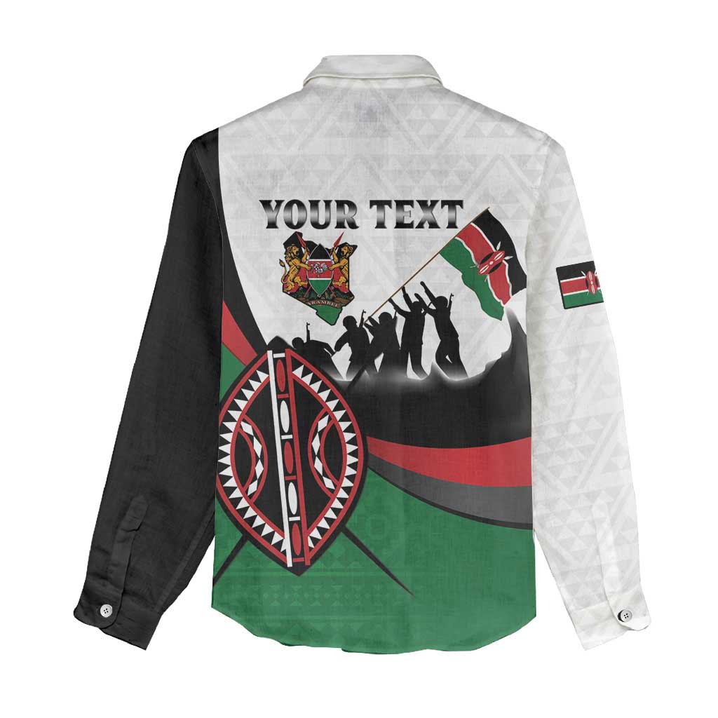 Personalised Happy Kenya Madaraka Day Women Casual Shirt Maasai Shield - Kenyan Pattern