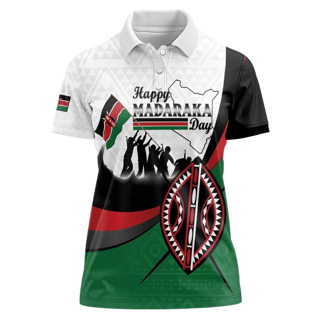 Personalised Happy Kenya Madaraka Day Women Polo Shirt Maasai Shield - Kenyan Pattern