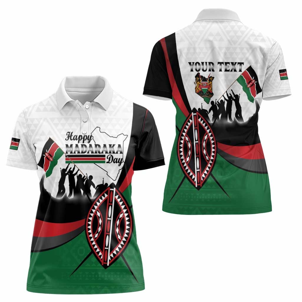 Personalised Happy Kenya Madaraka Day Women Polo Shirt Maasai Shield - Kenyan Pattern
