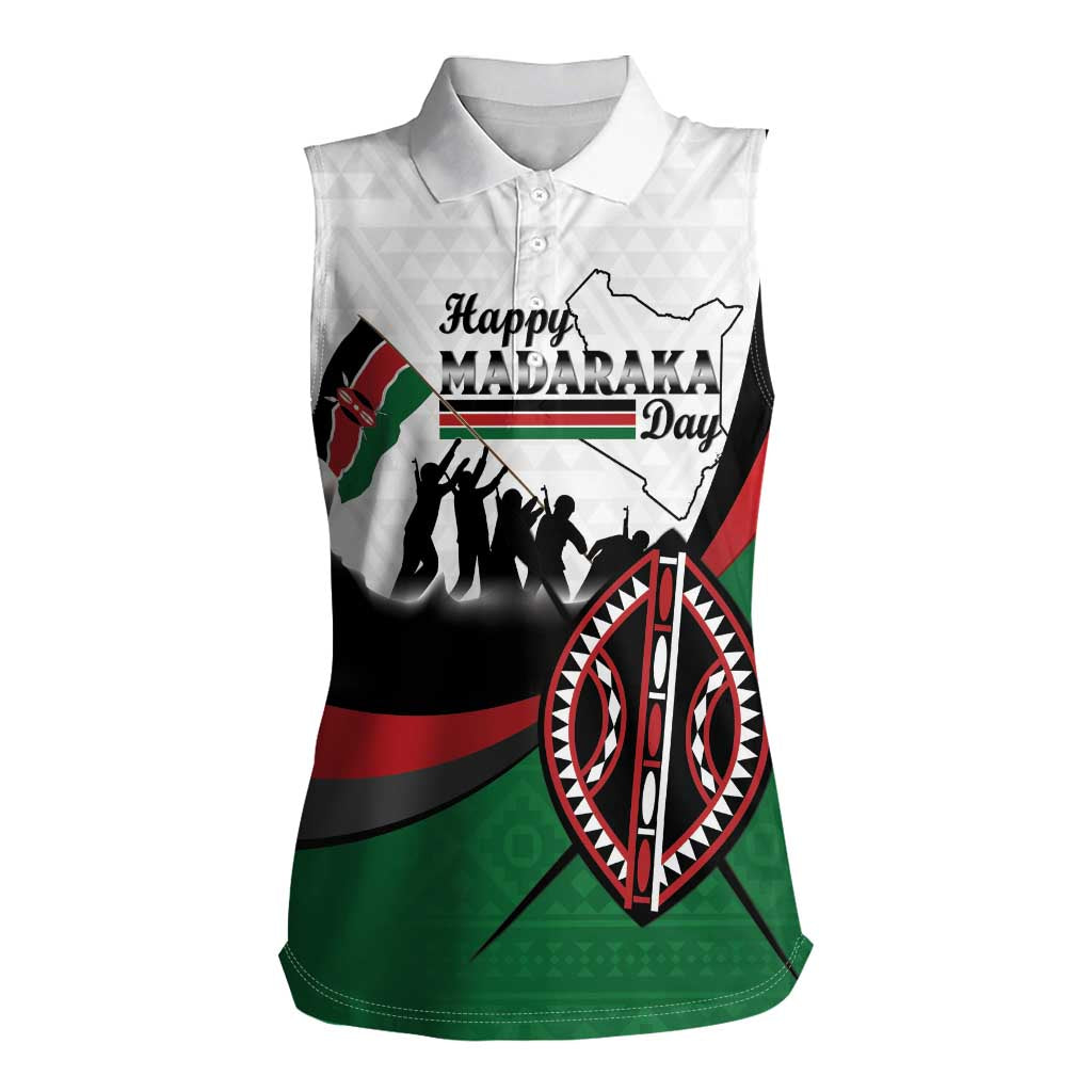 Personalised Happy Kenya Madaraka Day Women Sleeveless Polo Shirt Maasai Shield - Kenyan Pattern