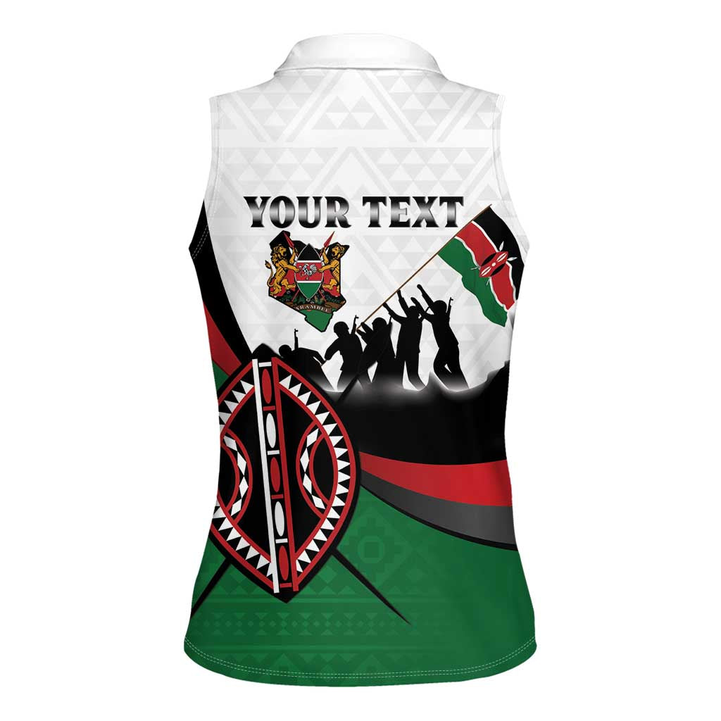 Personalised Happy Kenya Madaraka Day Women Sleeveless Polo Shirt Maasai Shield - Kenyan Pattern