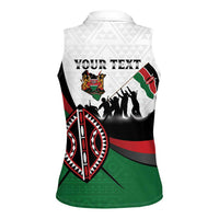 Personalised Happy Kenya Madaraka Day Women Sleeveless Polo Shirt Maasai Shield - Kenyan Pattern