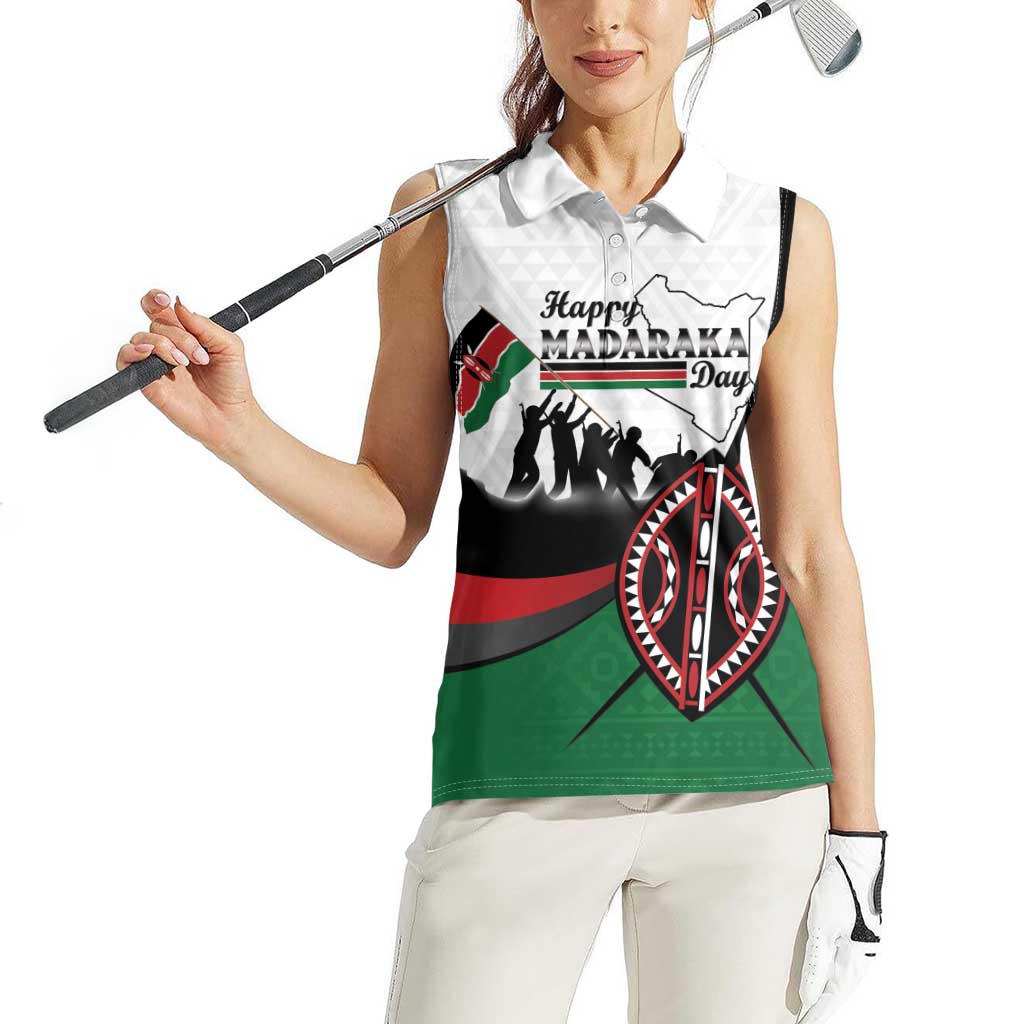 Personalised Happy Kenya Madaraka Day Women Sleeveless Polo Shirt Maasai Shield - Kenyan Pattern
