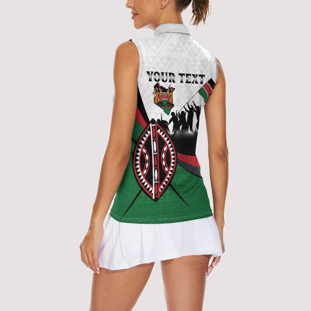 Personalised Happy Kenya Madaraka Day Women Sleeveless Polo Shirt Maasai Shield - Kenyan Pattern