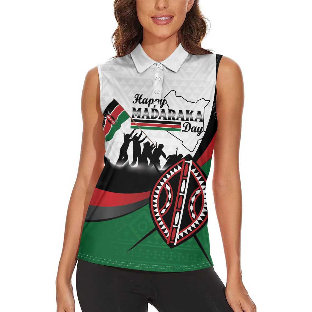 Personalised Happy Kenya Madaraka Day Women Sleeveless Polo Shirt Maasai Shield - Kenyan Pattern