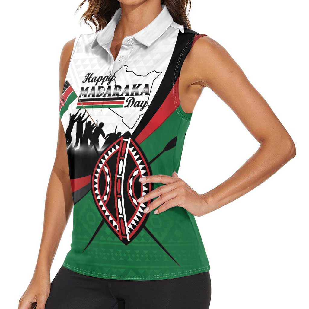 Personalised Happy Kenya Madaraka Day Women Sleeveless Polo Shirt Maasai Shield - Kenyan Pattern
