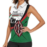 Personalised Happy Kenya Madaraka Day Women Sleeveless Polo Shirt Maasai Shield - Kenyan Pattern