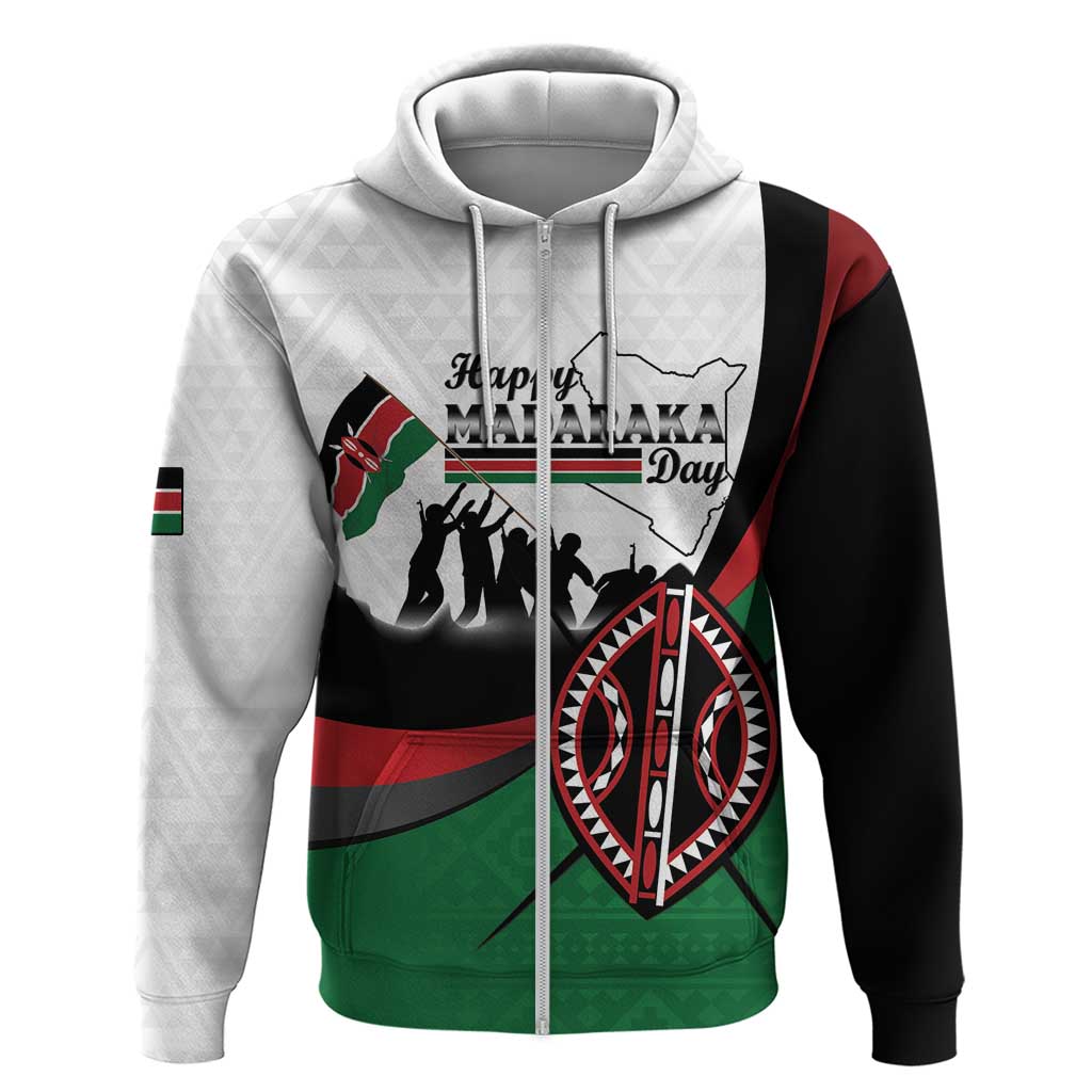 Personalised Happy Kenya Madaraka Day Zip Hoodie Maasai Shield - Kenyan Pattern