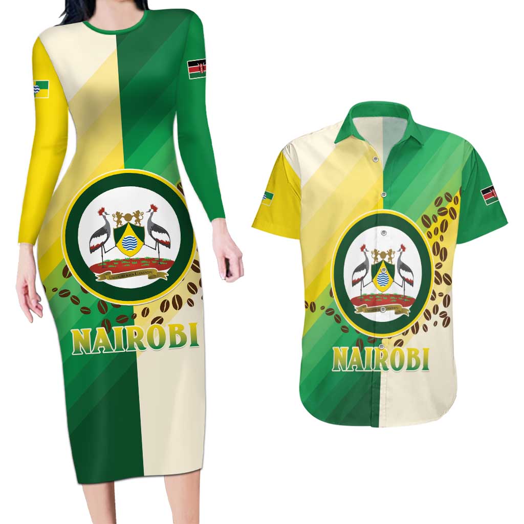 Personalised Nairobi Kenya Couples Matching Long Sleeve Bodycon Dress and Hawaiian Shirt The Green City under the Sun