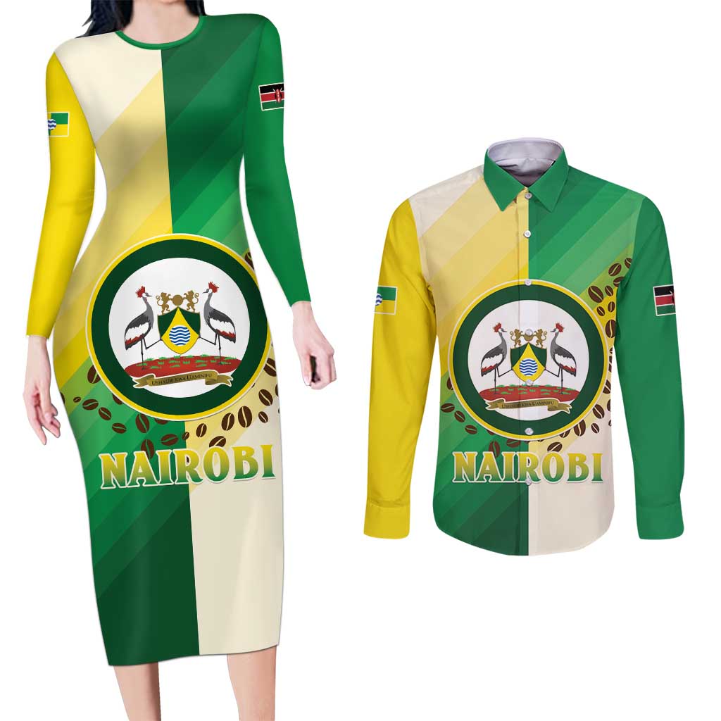 Personalised Nairobi Kenya Couples Matching Long Sleeve Bodycon Dress and Long Sleeve Button Shirt The Green City under the Sun