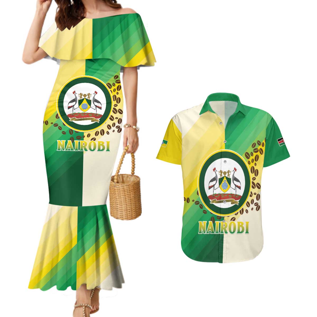 Personalised Nairobi Kenya Couples Matching Mermaid Dress and Hawaiian Shirt The Green City under the Sun