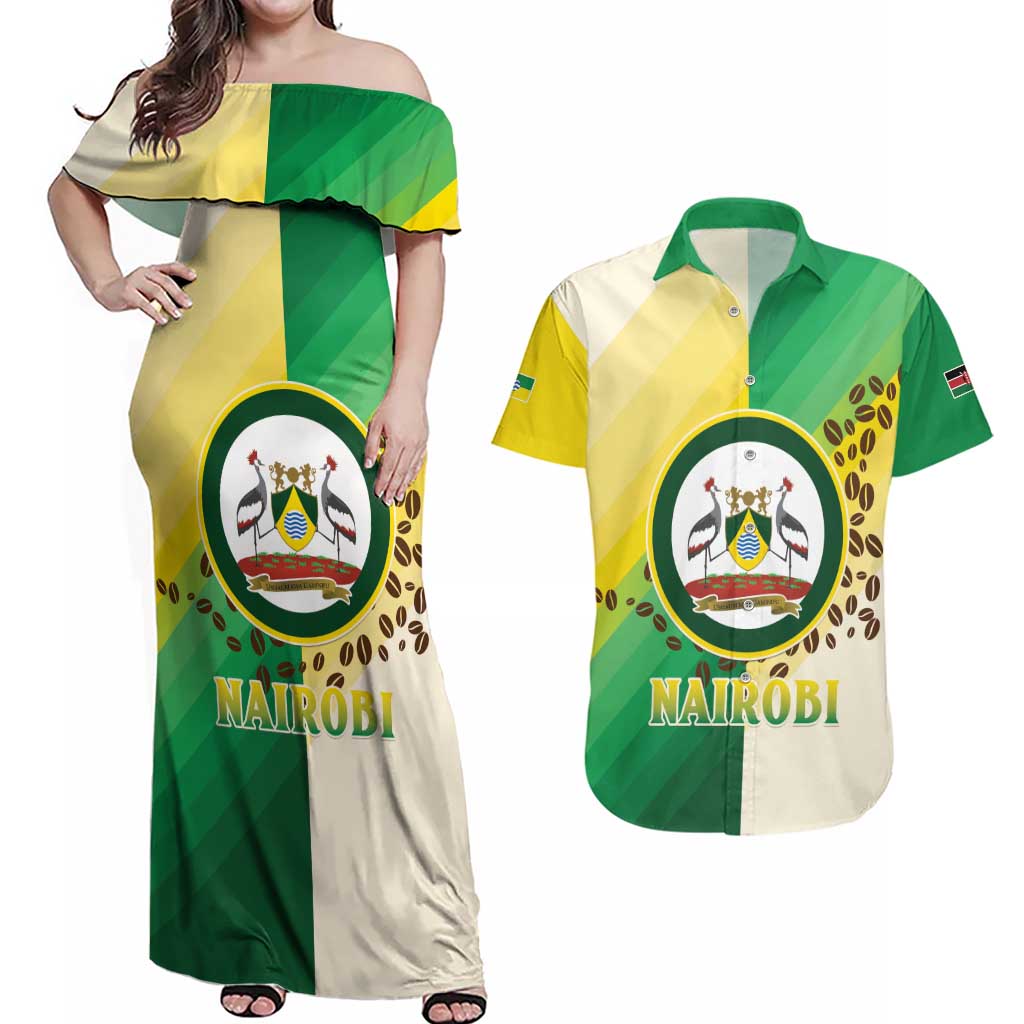 Personalised Nairobi Kenya Couples Matching Off Shoulder Maxi Dress and Hawaiian Shirt The Green City under the Sun