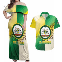 Personalised Nairobi Kenya Couples Matching Off Shoulder Maxi Dress and Hawaiian Shirt The Green City under the Sun