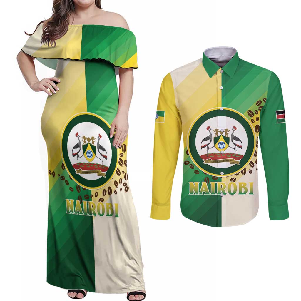 Personalised Nairobi Kenya Couples Matching Off Shoulder Maxi Dress and Long Sleeve Button Shirt The Green City under the Sun