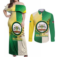 Personalised Nairobi Kenya Couples Matching Off Shoulder Maxi Dress and Long Sleeve Button Shirt The Green City under the Sun