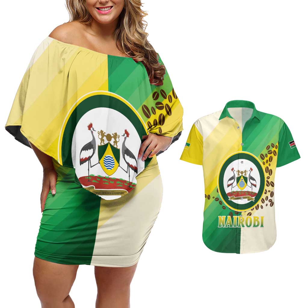 Personalised Nairobi Kenya Couples Matching Off Shoulder Short Dress and Hawaiian Shirt The Green City under the Sun