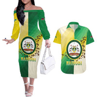Personalised Nairobi Kenya Couples Matching Off The Shoulder Long Sleeve Dress and Hawaiian Shirt The Green City under the Sun