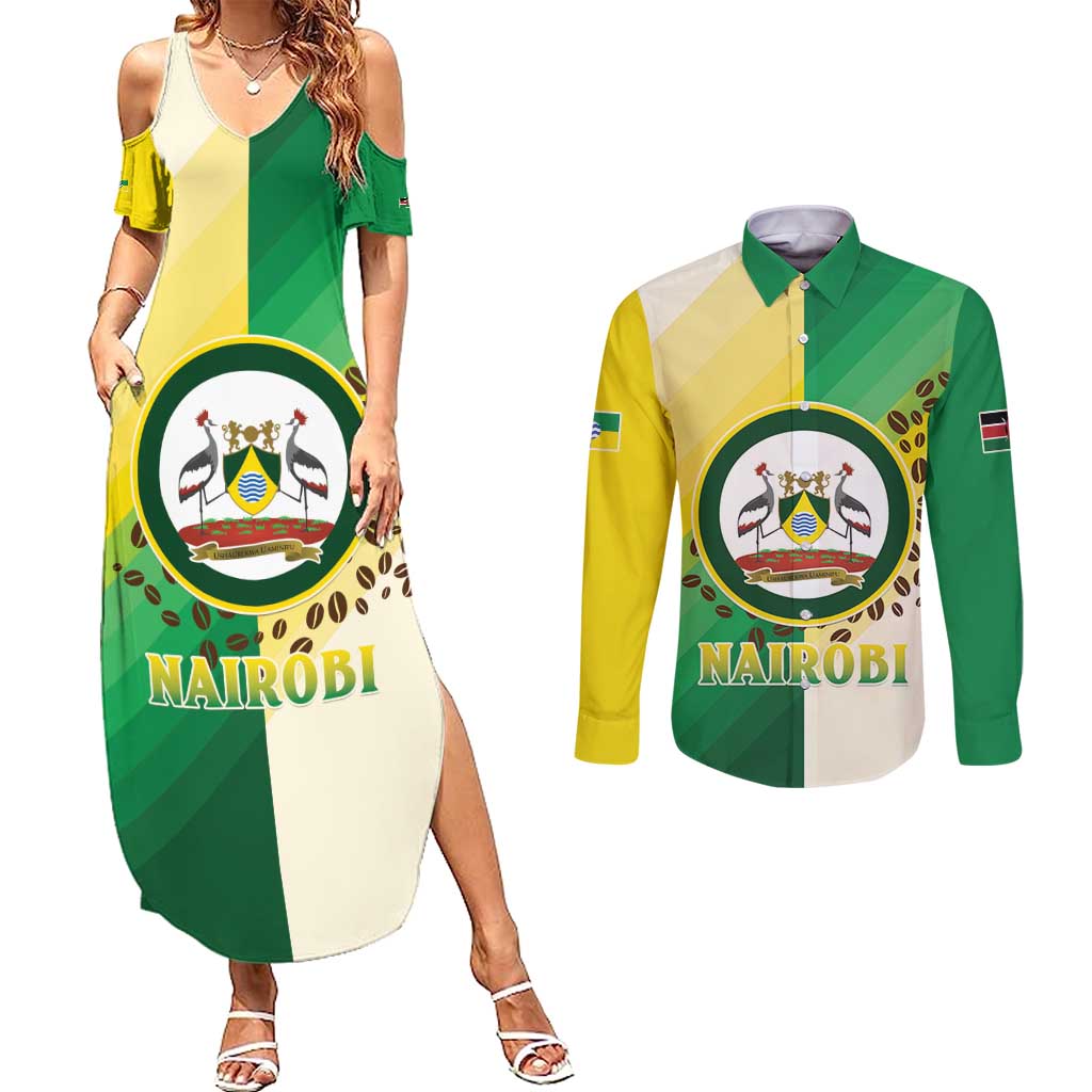Personalised Nairobi Kenya Couples Matching Summer Maxi Dress and Long Sleeve Button Shirt The Green City under the Sun