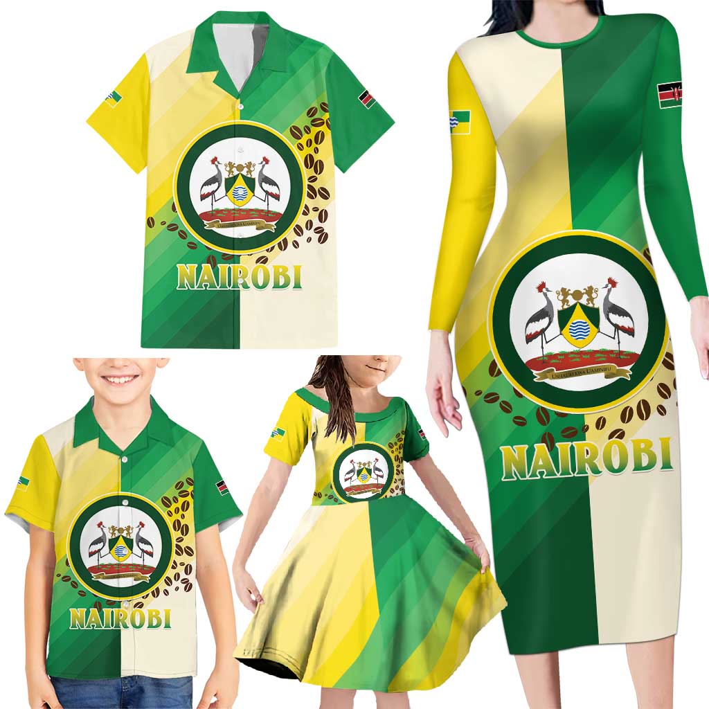 Personalised Nairobi Kenya Family Matching Long Sleeve Bodycon Dress and Hawaiian Shirt The Green City under the Sun