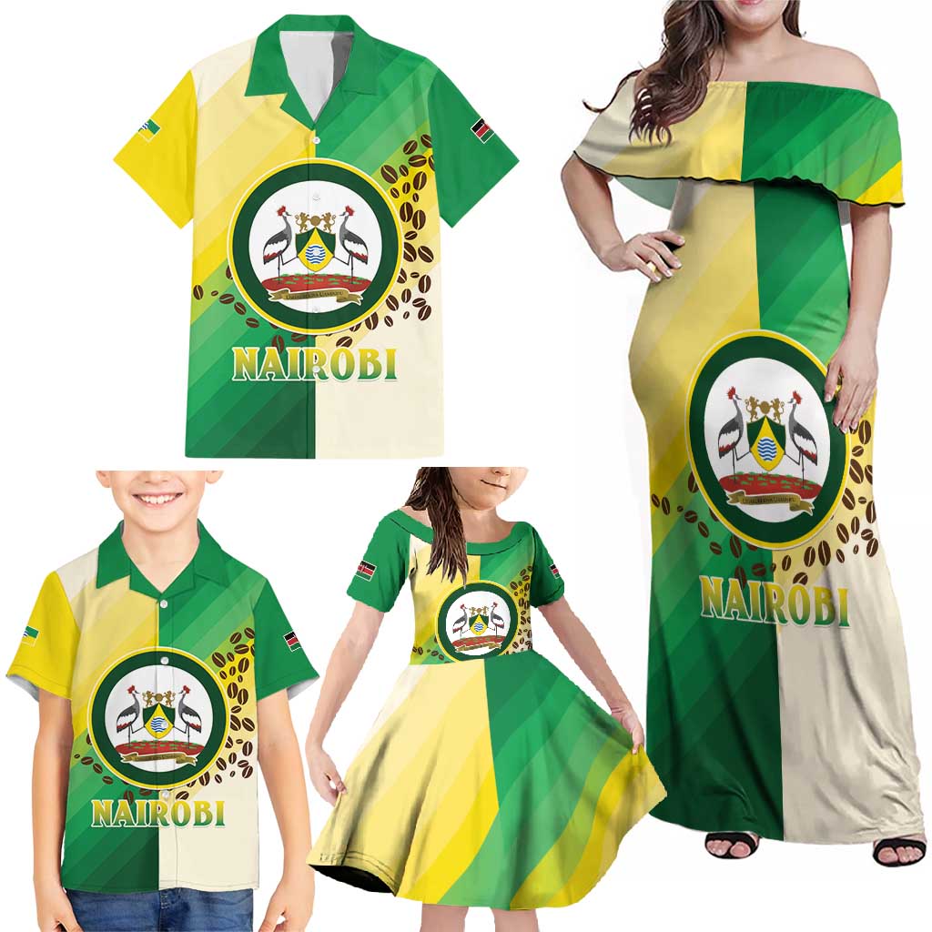 Personalised Nairobi Kenya Family Matching Off Shoulder Maxi Dress and Hawaiian Shirt The Green City under the Sun