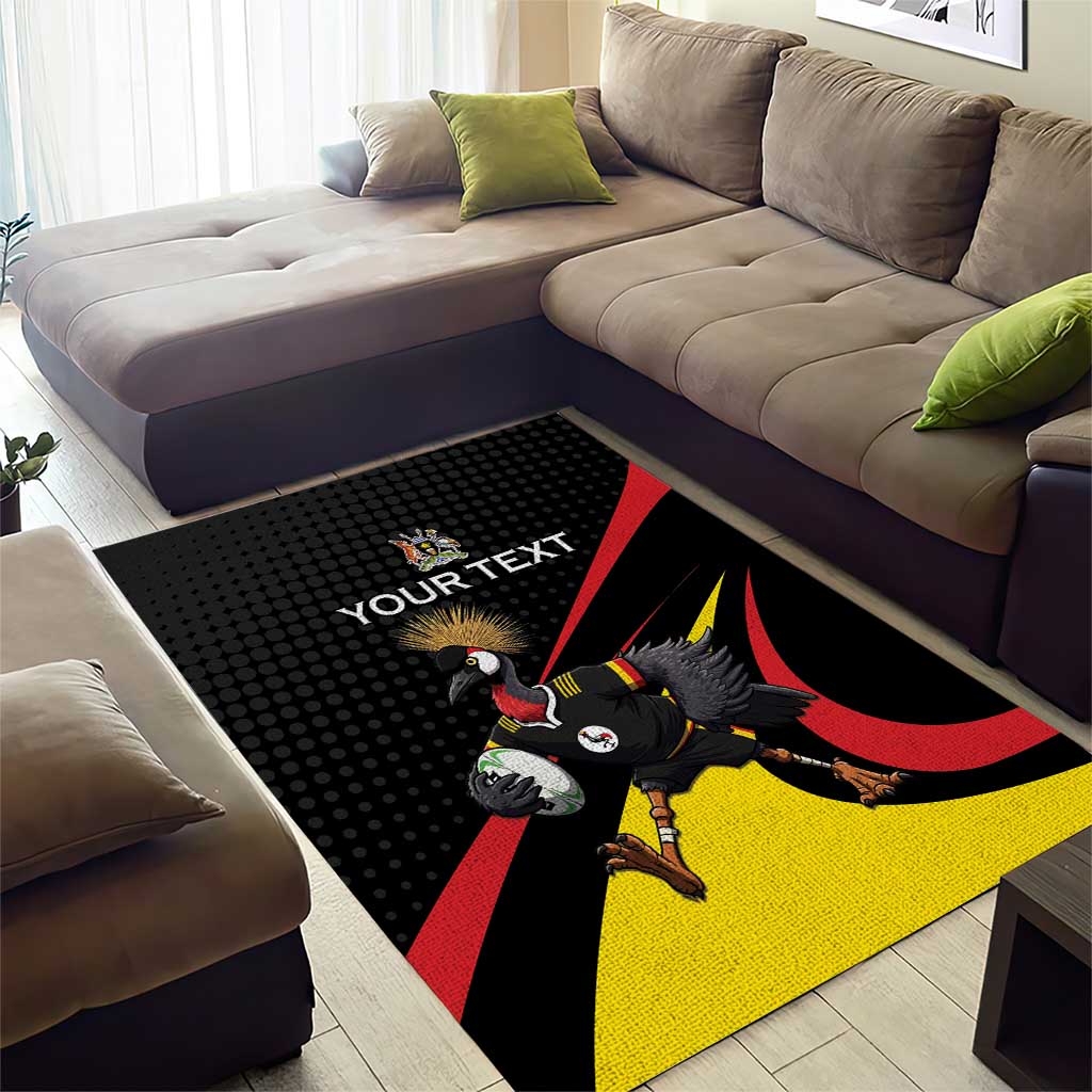 Uganda Rugby Custom Area Rug Black Crowned Crane Mascot - Sporty Style