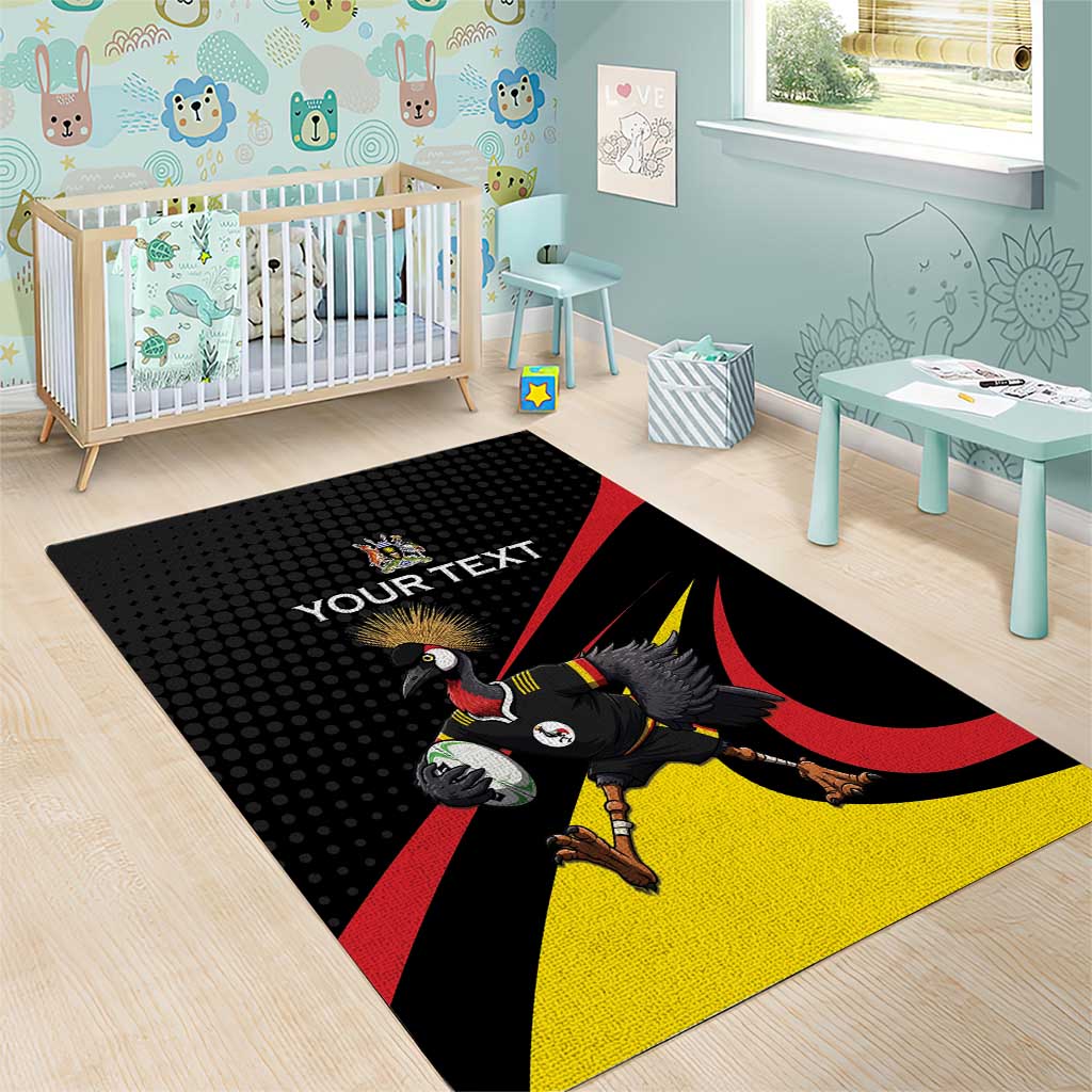 Uganda Rugby Custom Area Rug Black Crowned Crane Mascot - Sporty Style