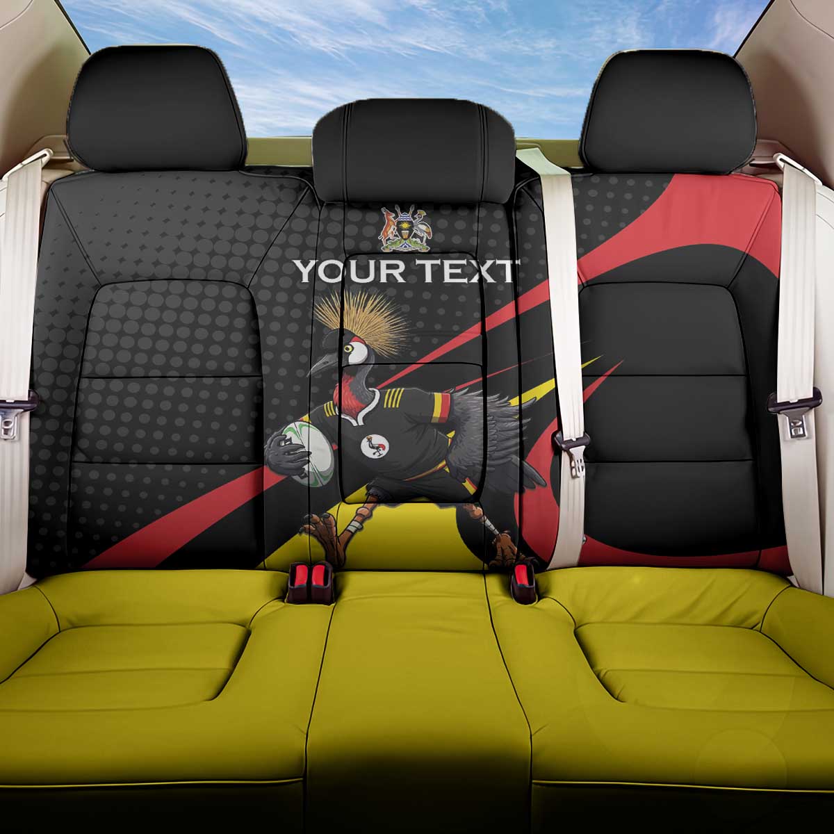 Uganda Rugby Custom Back Car Seat Cover Black Crowned Crane Mascot - Sporty Style