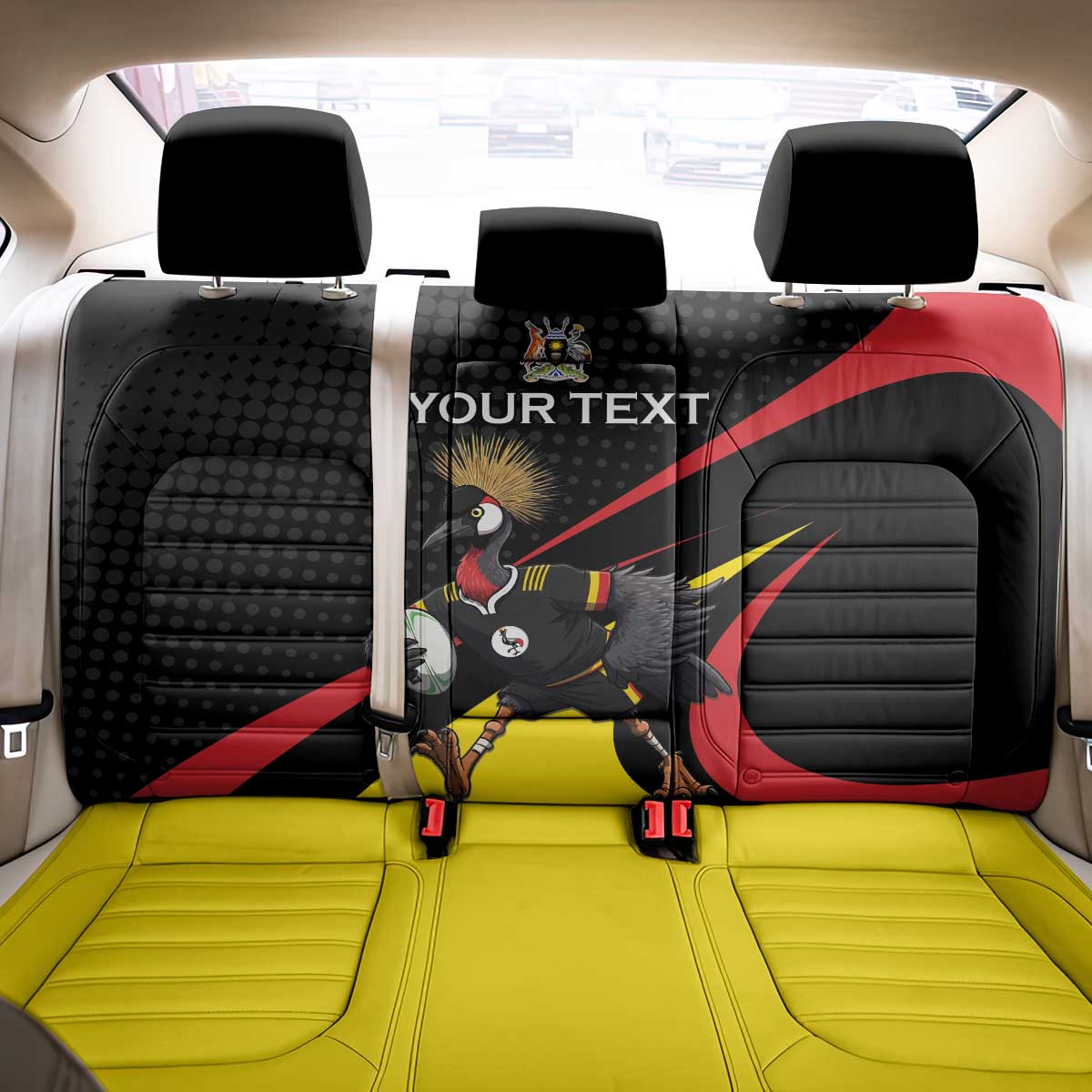 Uganda Rugby Custom Back Car Seat Cover Black Crowned Crane Mascot - Sporty Style