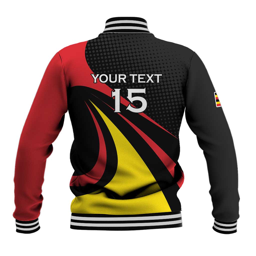 Uganda Rugby Custom Baseball Jacket Black Crowned Crane Mascot - Sporty Style