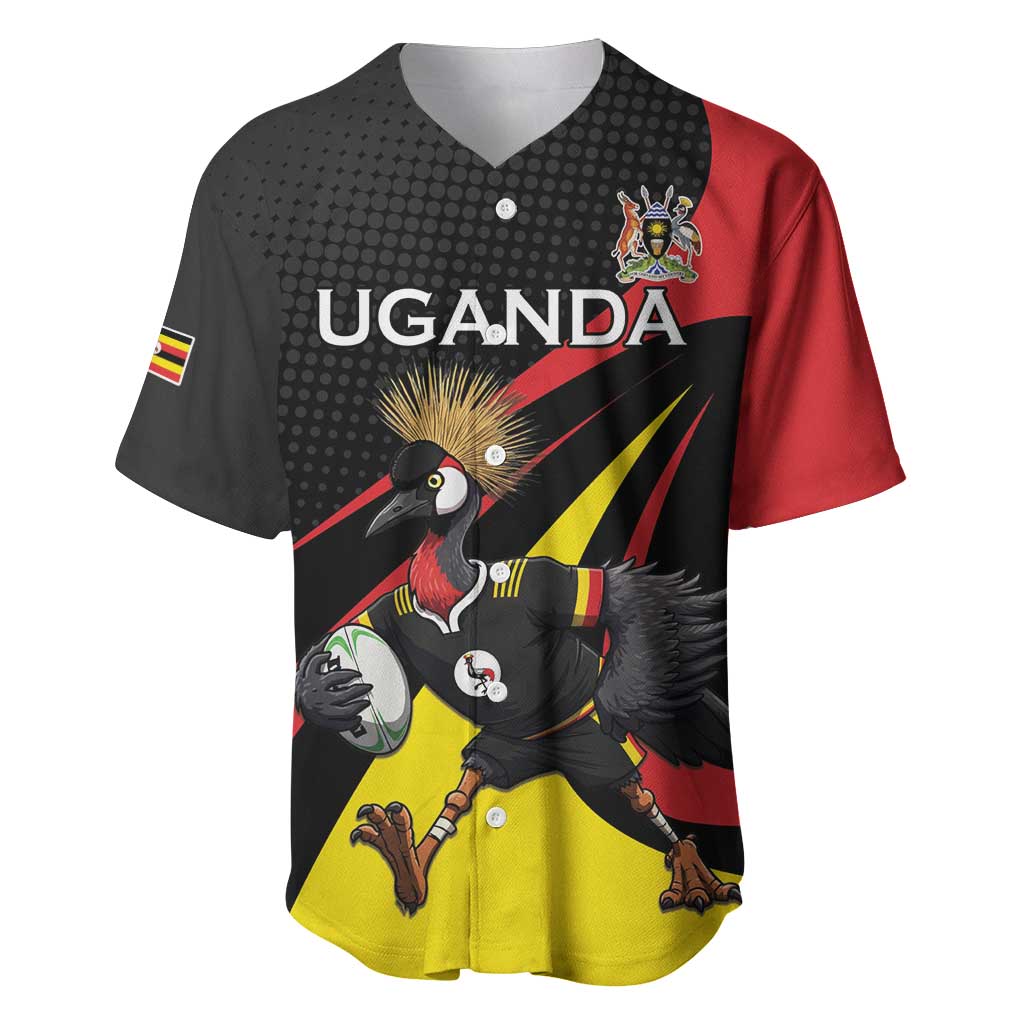 Uganda Rugby Custom Baseball Jersey Black Crowned Crane Mascot - Sporty Style