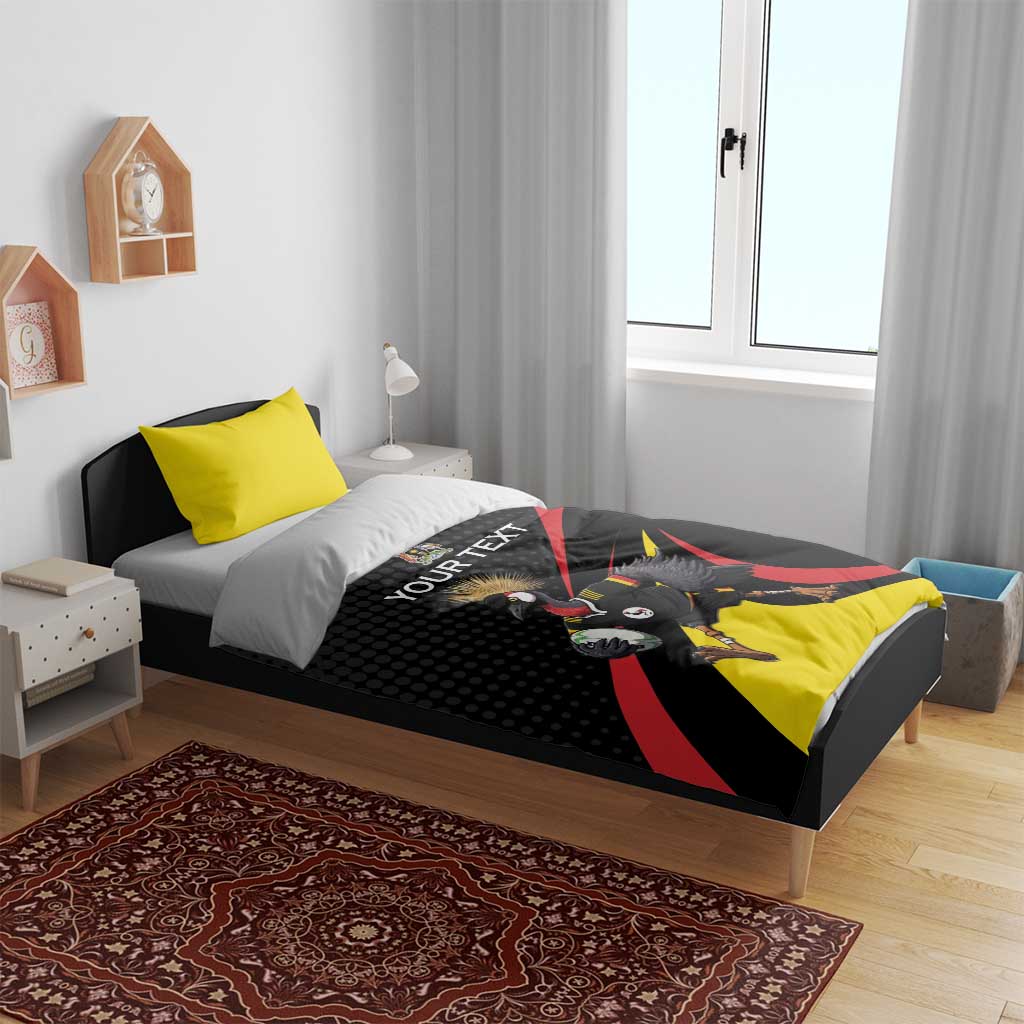 Uganda Rugby Custom Bedding Set Black Crowned Crane Mascot - Sporty Style