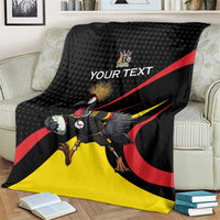 Uganda Rugby Custom Blanket Black Crowned Crane Mascot - Sporty Style