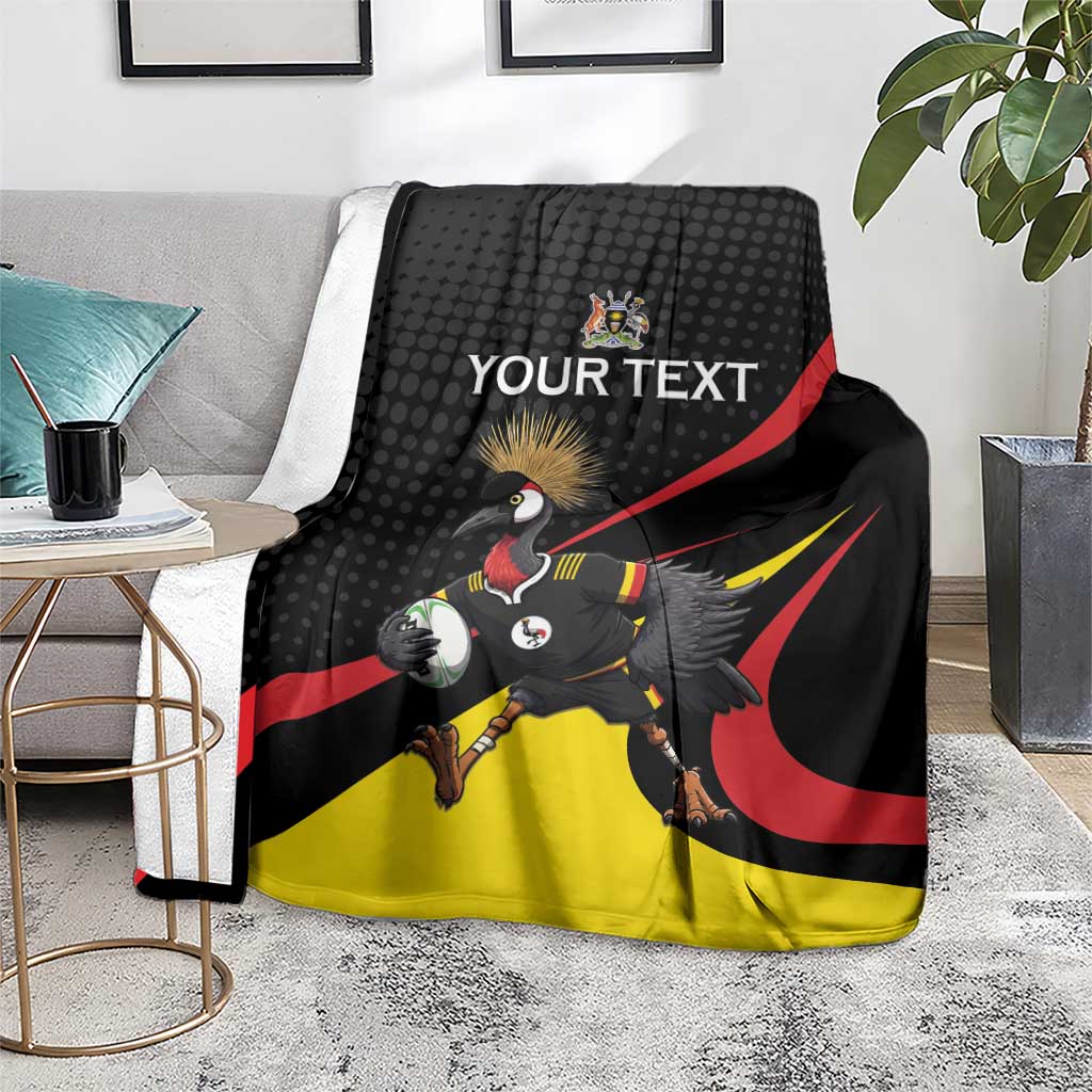 Uganda Rugby Custom Blanket Black Crowned Crane Mascot - Sporty Style